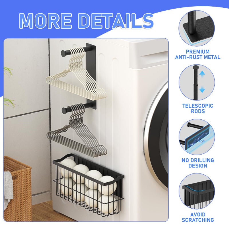 MFTEK Magnetic Dryer Ball Holder and Magnetic Hanger Holder for Laundry Room Organization, Extendable Hanger Organizer Stacker, Magnet Lint Bin, Metal Basket Dryer Ball Container Set (Black) - Image 5